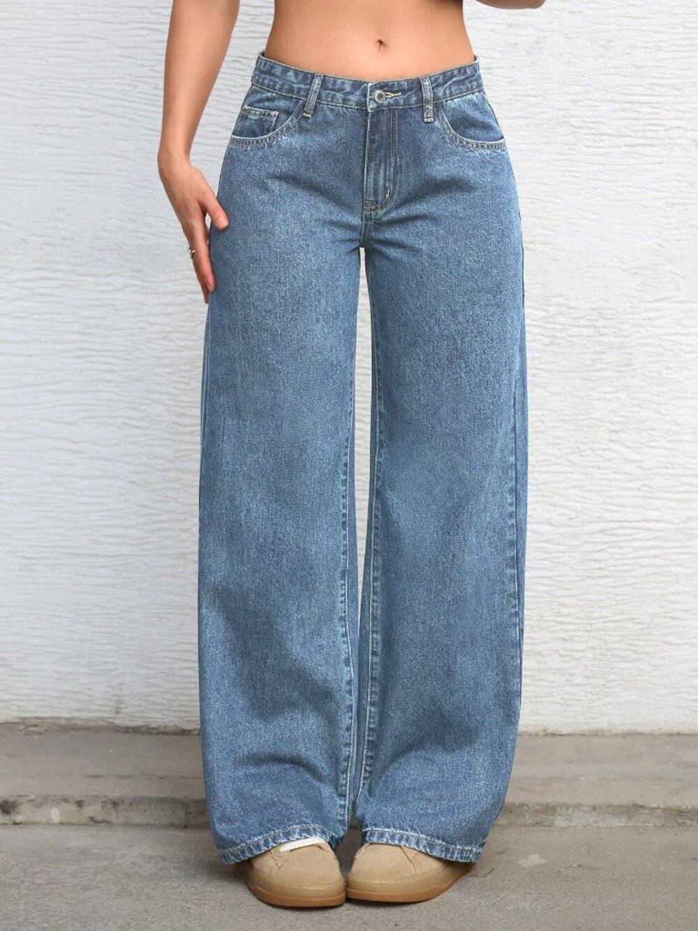 Light Wash Casual Women's Minimalist Low-Waist Loose Wide-Leg Jeans - Picture 1 of 6